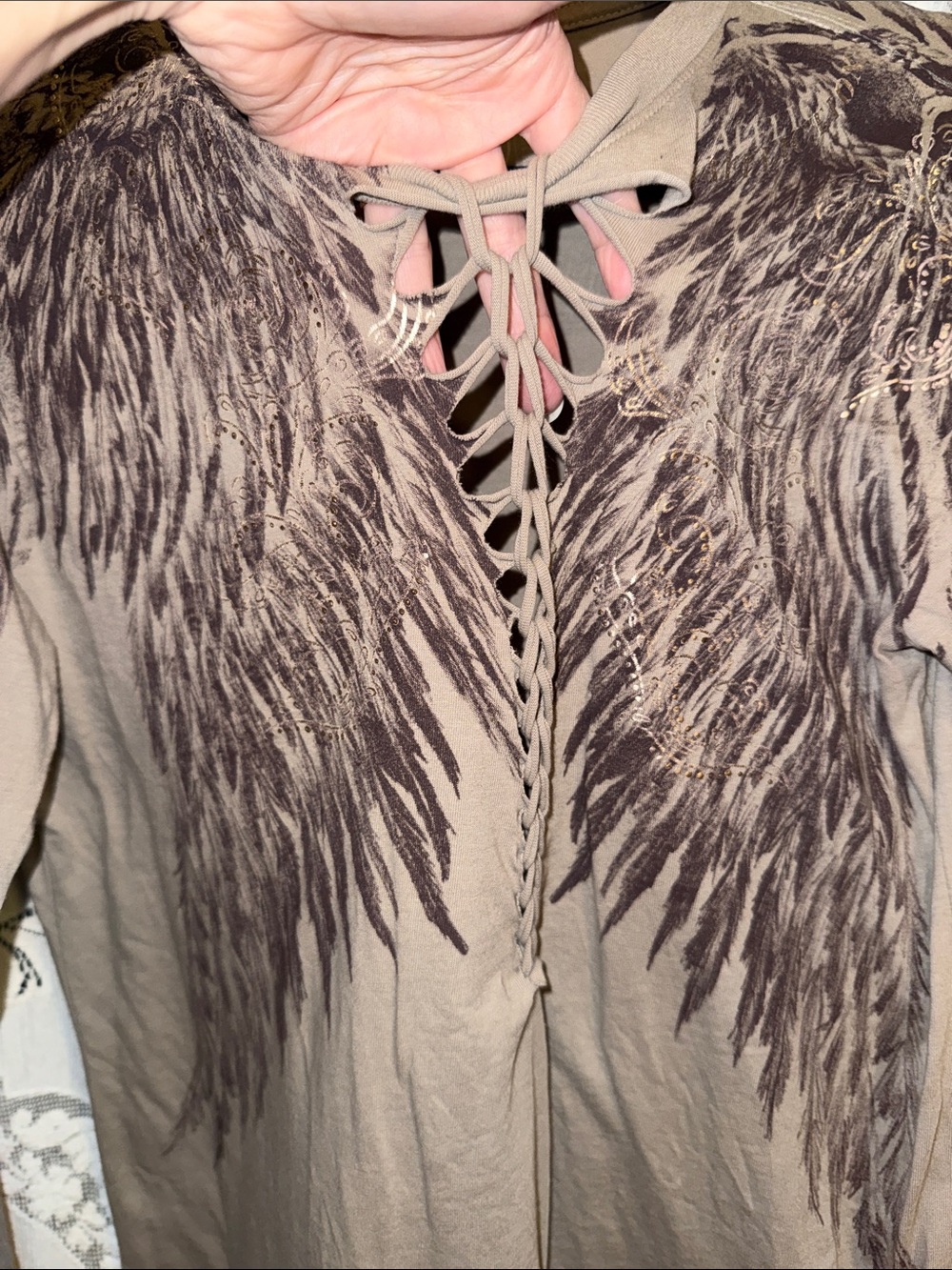 Vintage Affliction angel-wing top L - Picture 4 of 7